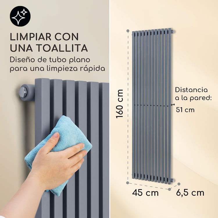 Delgado 160 x 45 Radiador de agua de 822 W 1/2" 8-20m² Gris 160 x 45 cm