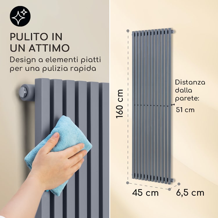 Delgado 160 x 45 Termosifone 822W Collegamento 1/2" 8-20m² grigio 160 x 45 cm