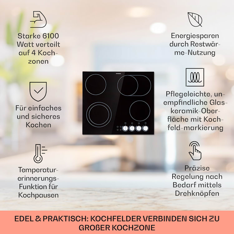 EasyCook Keramikkochfeld 6100W Drehregler schwarz 4