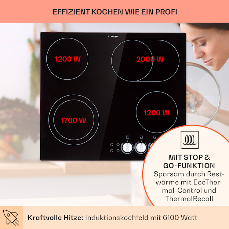 EasyCook Keramikkochfeld 6100W Drehregler schwarz 4