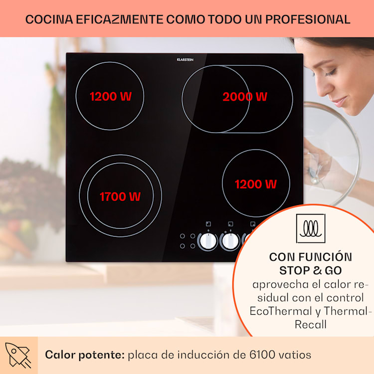 EasyCook Placa cerámica de cocción 6100W regulador giratorio negro 4