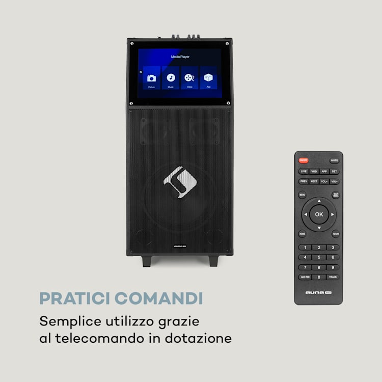 KTV impianto karaoke 15,4" display touch 2UHF Mic WiFi BT USB SD HDMI trolley 15,4" | Nero