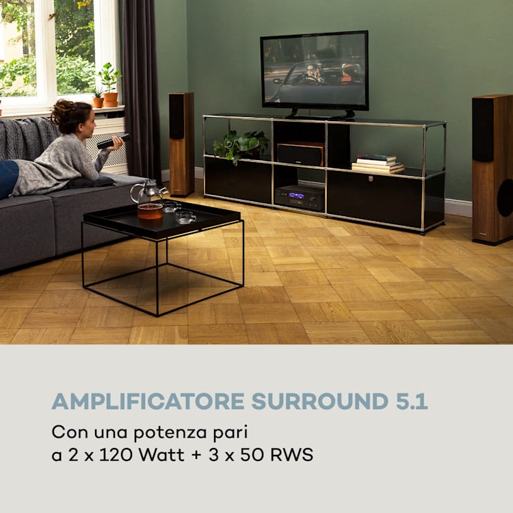 AMP 5100 BT amplificatore stereo da 2 x 120 W + 3 x 50 W RMS BT