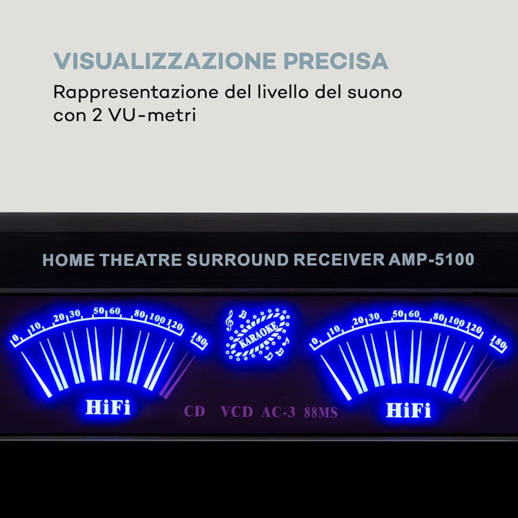 AMP 5100 BT amplificatore stereo da 2 x 120 W + 3 x 50 W RMS BT