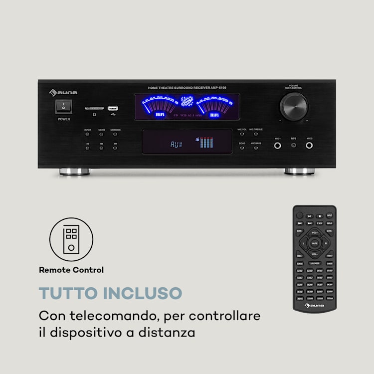 AMP 5100 BT amplificatore stereo da 2 x 120 W + 3 x 50 W RMS BT