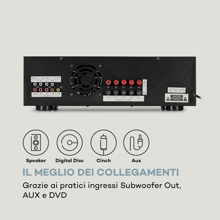 AMP 5100 BT amplificatore stereo da 2 x 120 W + 3 x 50 W RMS BT