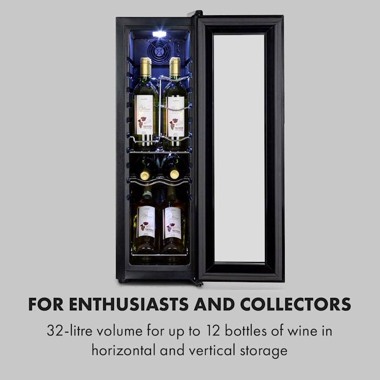 Shiraz 12 Slim Uno wijnkoelkast 32l/12fl. Touch 85 W 5-18 °C LED 12 flessen | 1 koelzone | Zwart