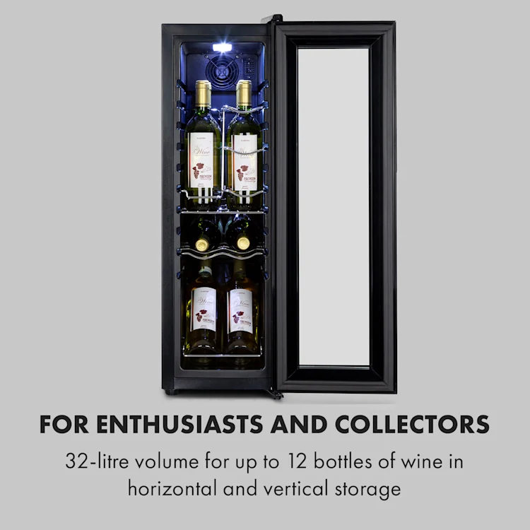 Shiraz 12 Slim Uno Wine Fridge 32l/12 Bottles Touch 85 W 5-18 °C LED 12 bottles | 1 cooling zone | Black