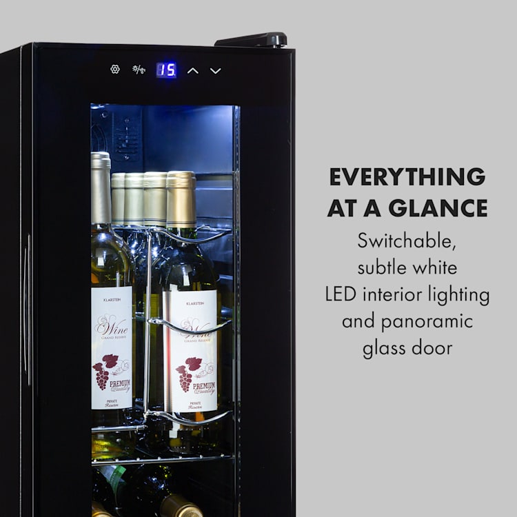 Shiraz 12 Slim Uno wijnkoelkast 32l/12fl. Touch 85 W 5-18 °C LED 12 flessen | 1 koelzone | Zwart