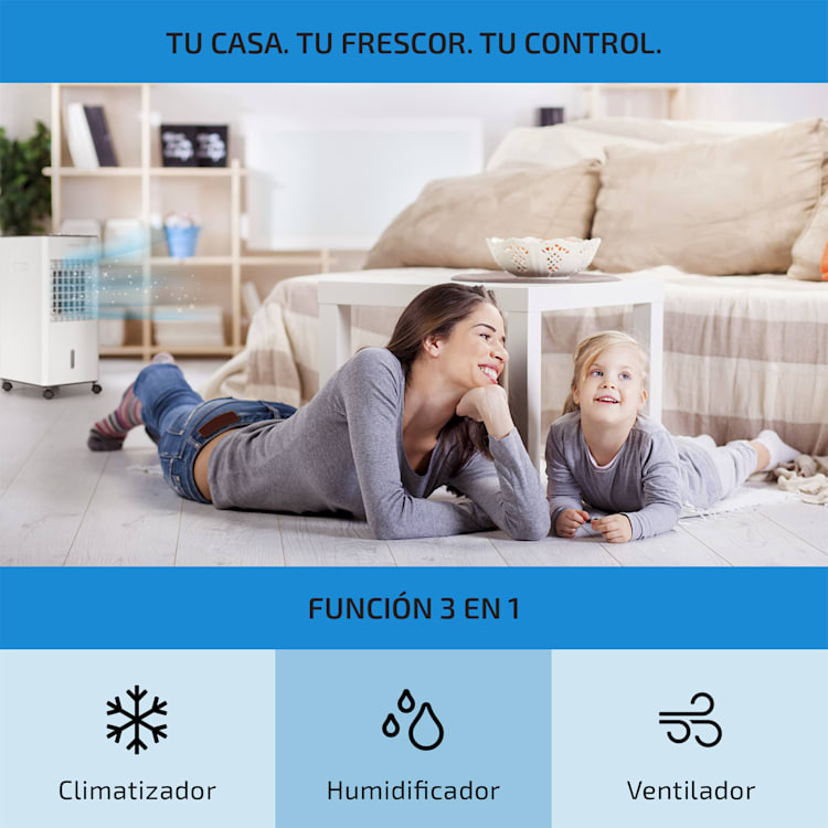 Freshboxx Climatizador evaporativo 3 en 1 de 65W y 360m³/h 3 niveles de ventilación color blanco