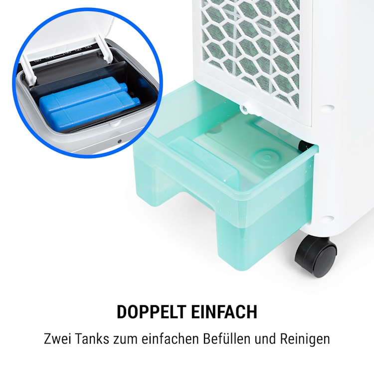 Freshboxx Pro 3-in-1 Luftkühler Ventilator Luftbefeuchter 966 m³/h | 65 Watt | 5 Liter | 3 Windstärken | 3 Modi | 120° Oszillation | mobil Weiß