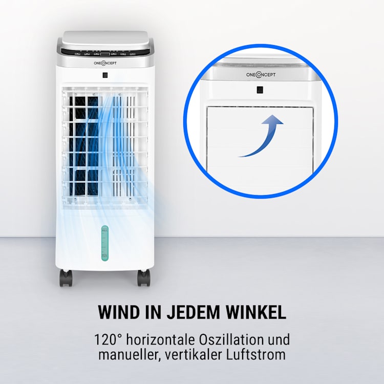 Freshboxx Pro 3-in-1 Luftkühler Ventilator Luftbefeuchter 966 m³/h | 65 Watt | 5 Liter | 3 Windstärken | 3 Modi | 120° Oszillation | mobil Weiß