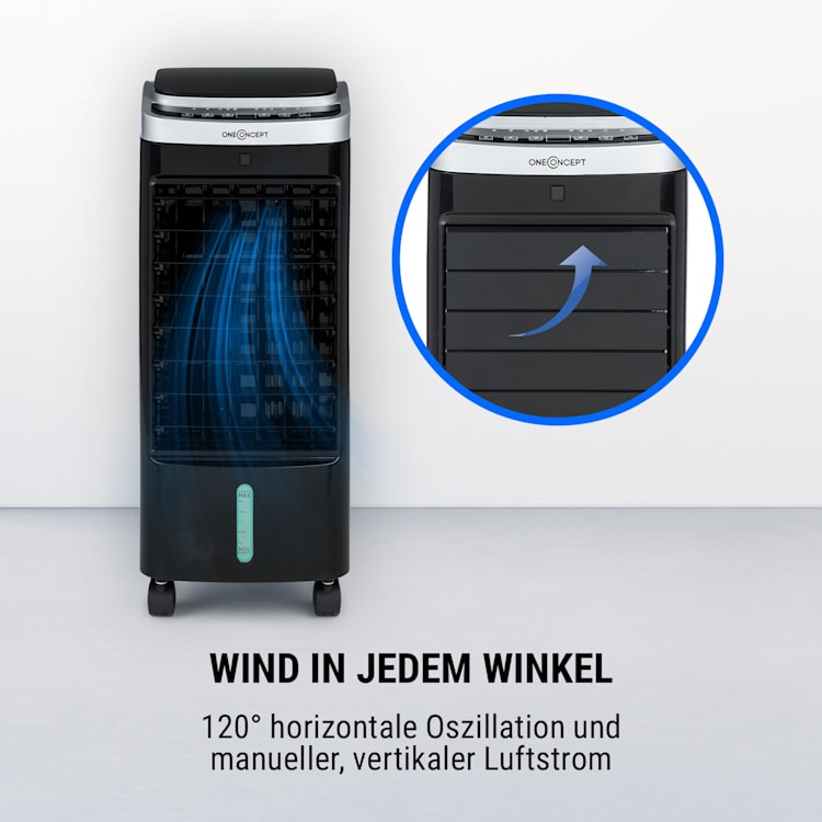Freshboxx Pro 3-in-1 Luftkühler Ventilator Luftbefeuchter 966 m³/h | 65 Watt | 5 Liter | 3 Windstärken | 3 Modi | 120° Oszillation | mobil Schwarz