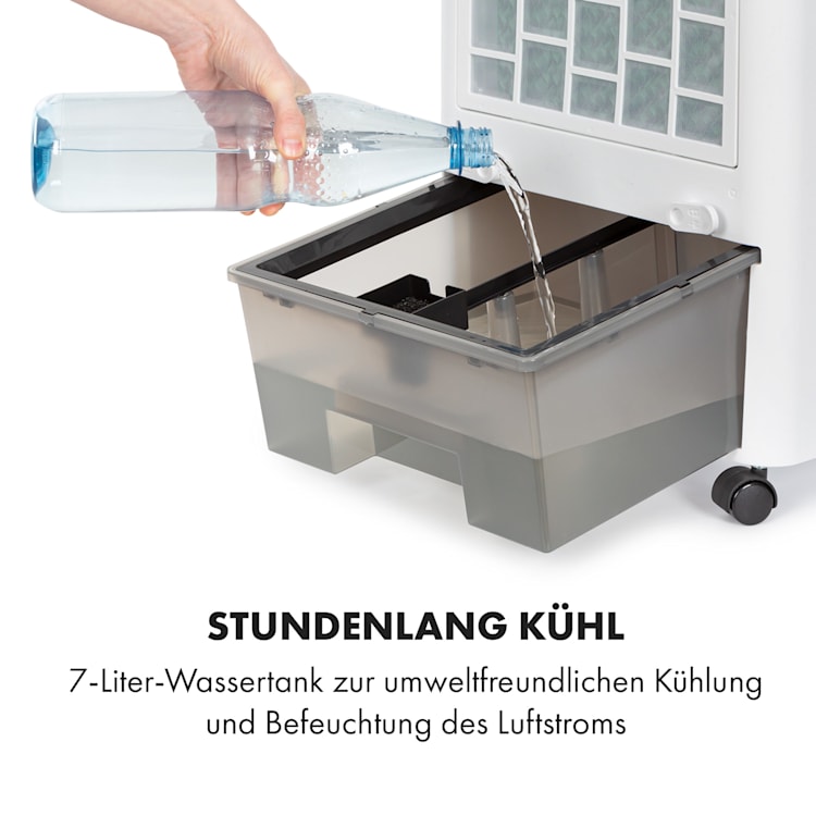 Townhouse 3-in-1 Luftkühler Ventilator Luftbefeuchter 396 m³/h | 110 Watt | 7 Liter | 4 Geschwindigkeiten | 4 Modi | Fernbedienung | mobil Weiß