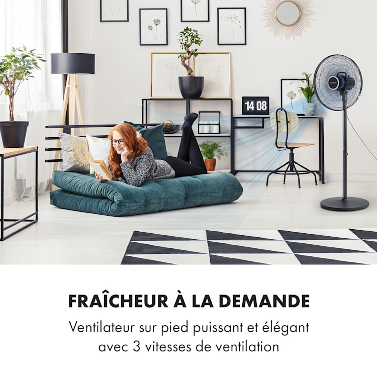 Windflower ventilateur sur pied 5 pales (15"/ 38,5 cm) 3090 m³/h noir Noir