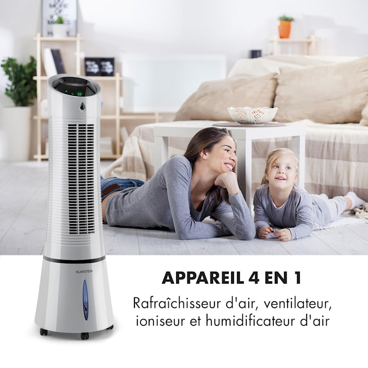 Skyscraper Ice 4-in-1 Rafraîchisseur d'air et Ventilateur 210 m³/h 30 W Oscillation mobile Télécommande Gris