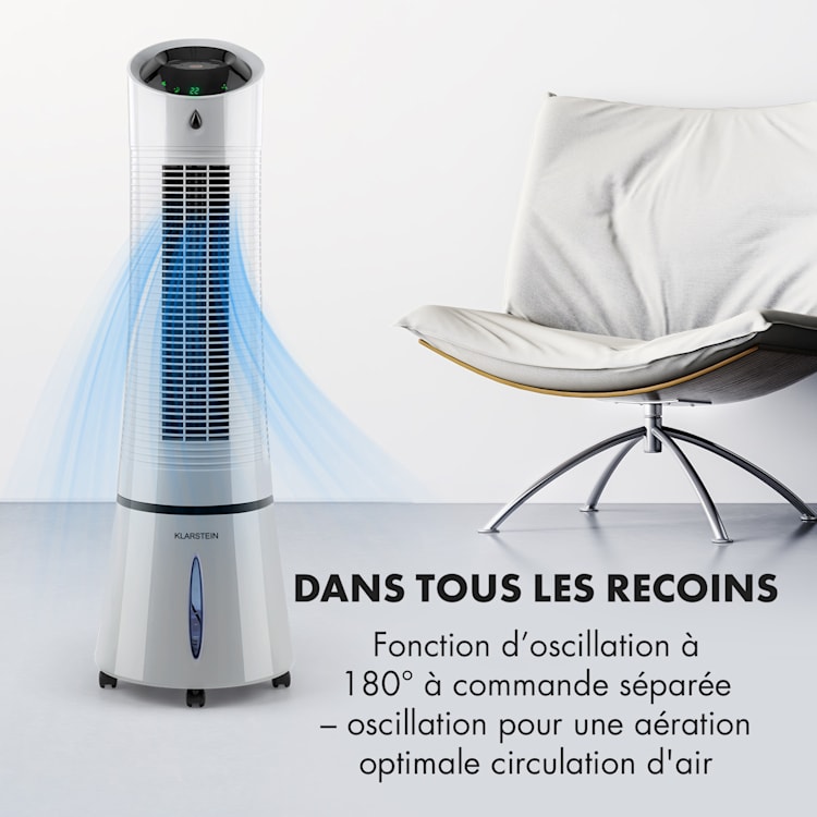 Skyscraper Ice 4-in-1 Rafraîchisseur d'air et Ventilateur 210 m³/h 30 W Oscillation mobile Télécommande Gris