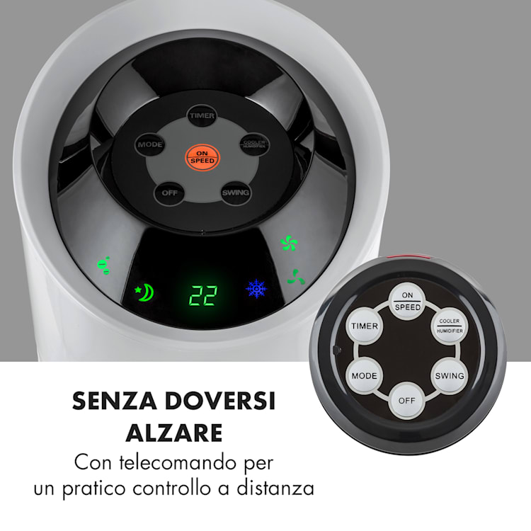 Skyscraper Ice - Ventilatore e raffrescatore evaporativo 4 in 1, 210 m³/h, oscillazione, portatile, telecomando Grigio