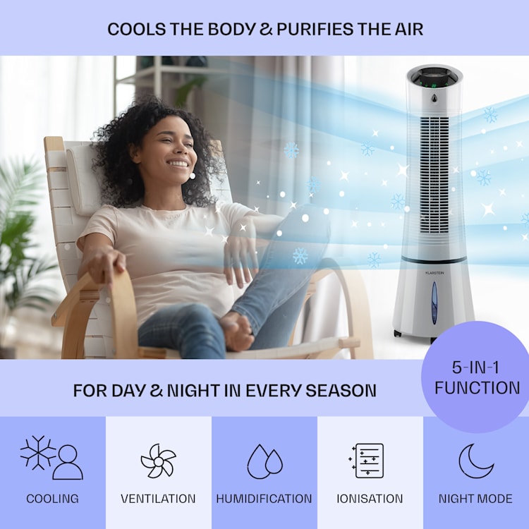 Skyscraper Ice Smart 4-in-1 luchtkoeler ventilator 210 m³/h 30 watt oscillatie mobiel afstandsbediening Ice | Lichtgrijs