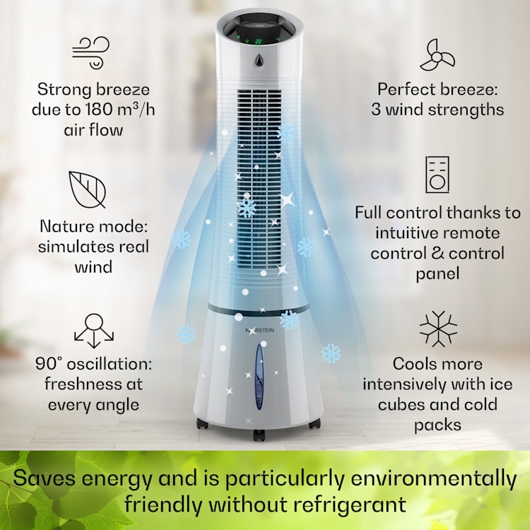 Skyscraper Ice Smart 4-in-1 luchtkoeler ventilator 210 m³/h 30 watt oscillatie mobiel afstandsbediening Ice | Lichtgrijs