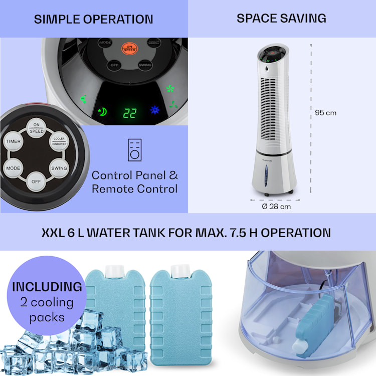 Skyscraper Ice Smart 4-in-1 luchtkoeler ventilator 210 m³/h 30 watt oscillatie mobiel afstandsbediening Ice | Lichtgrijs
