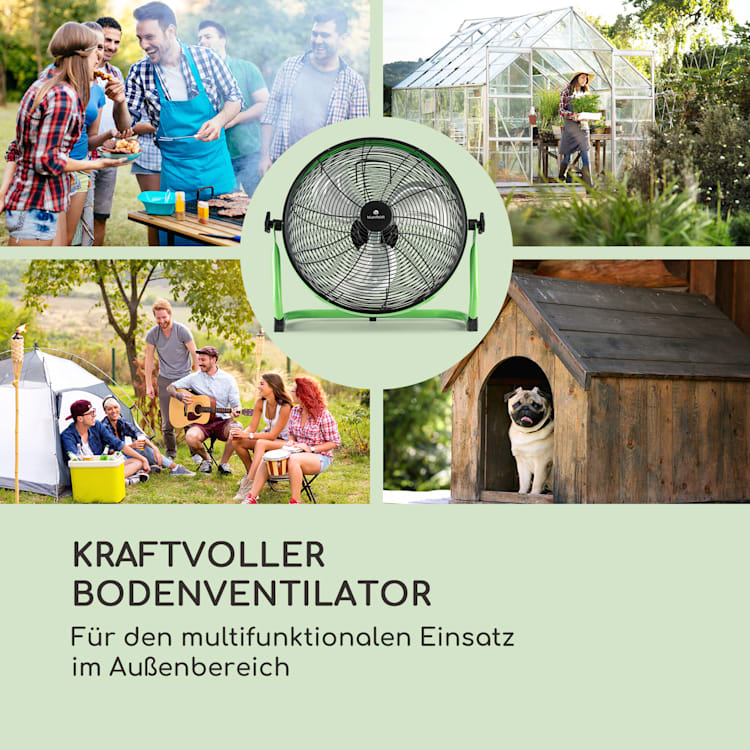 Wintergarden Kabelloser Bodenventilator 16" Akku 43W USB 45 dB grün Grün