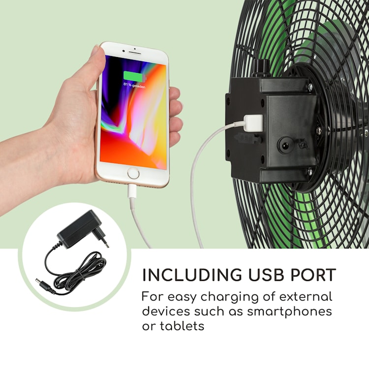 Wintergarden, stojanový ventilátor, 16", akumulátor, 43 W, USB, 45 dB, zelený Zelená