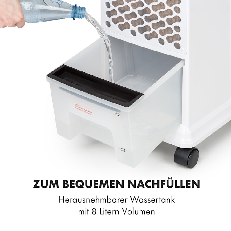 Windspiel 3-in-1 Luftkühler Ventilator Luftbefeuchter | 100 W | 312 m³/h | 8 Liter | 8 Stufen | 3 Modi | Oszillation | Timer | mobil | Fernbedienung
