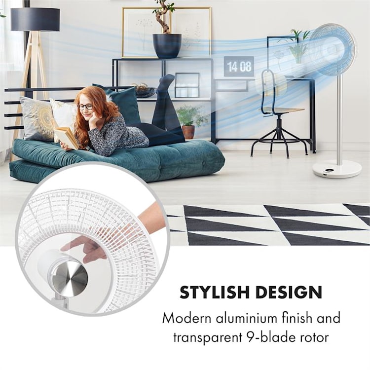 Whisperwind Wireless, ventilator cu suport, 12 ', 9 palete, baterie, 30 W, alb