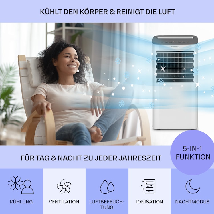 Coldplayer 4-in-1 Luftkühler Ventilator Luftbefeuchter Luftreiniger 384 m³/h | 68 Watt | Tank: 10 Liter | 4 Windstärken | Ionisator | Timer | Fernbedienung | mobil Weiß