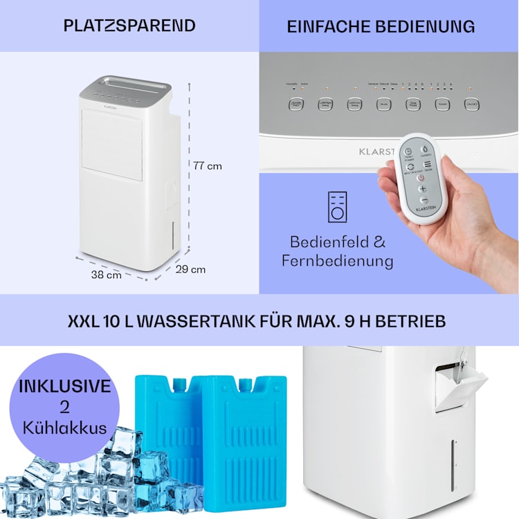 Coldplayer 4-in-1 Luftkühler Ventilator Luftbefeuchter Luftreiniger 384 m³/h | 68 Watt | Tank: 10 Liter | 4 Windstärken | Ionisator | Timer | Fernbedienung | mobil Weiß