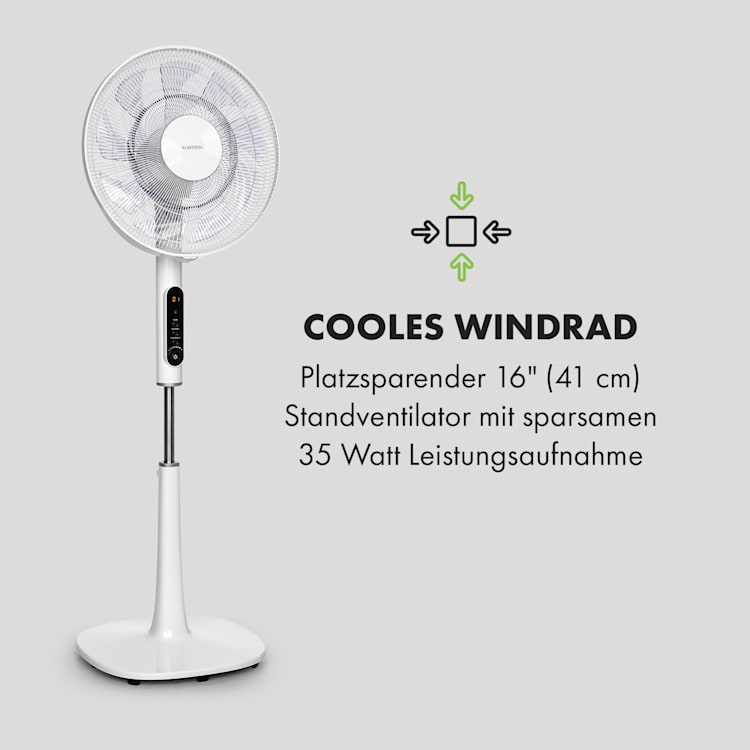 Sommerwind Standventilator 16" 35W DC-Motor 5544m³/h Oszillation weiß Weiß