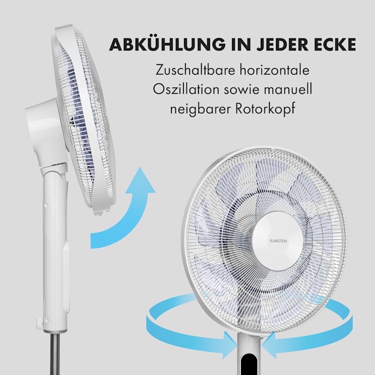 Sommerwind Standventilator 16" 35W DC-Motor 5544m³/h Oszillation weiß Weiß