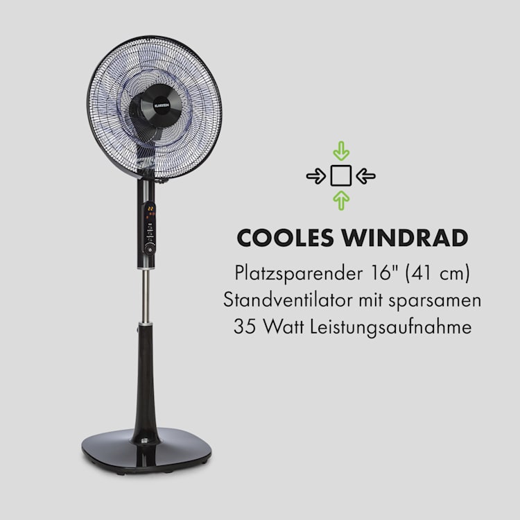 Sommerwind Standventilator 16" 35W DC-Motor 5544m³/h Oszillation schwarz Schwarz