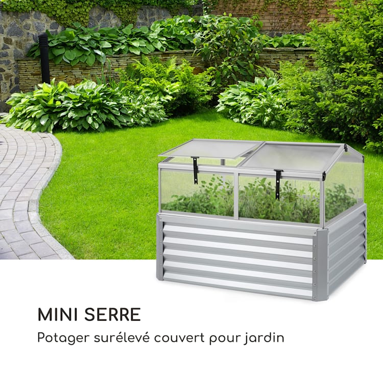 High Grow Advanced Potager surélevé + toit 120 x 95 x 100cm 540L argen Argent Métallisé