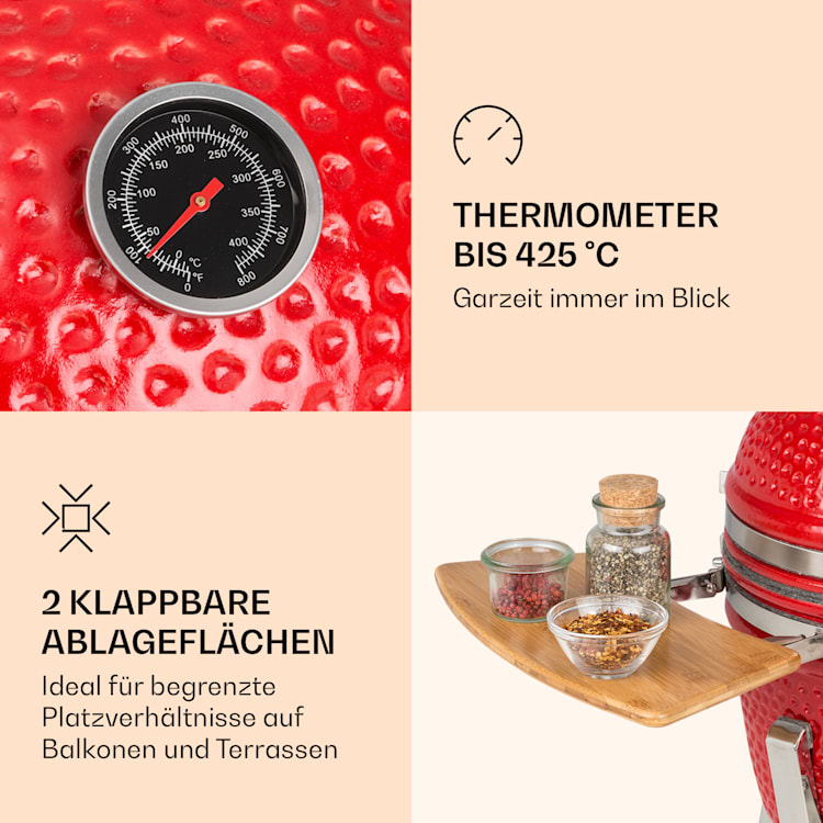 Princesize Pro Kamado-Grill 13" (33cm) Thermometer Seitenteile rot Rot