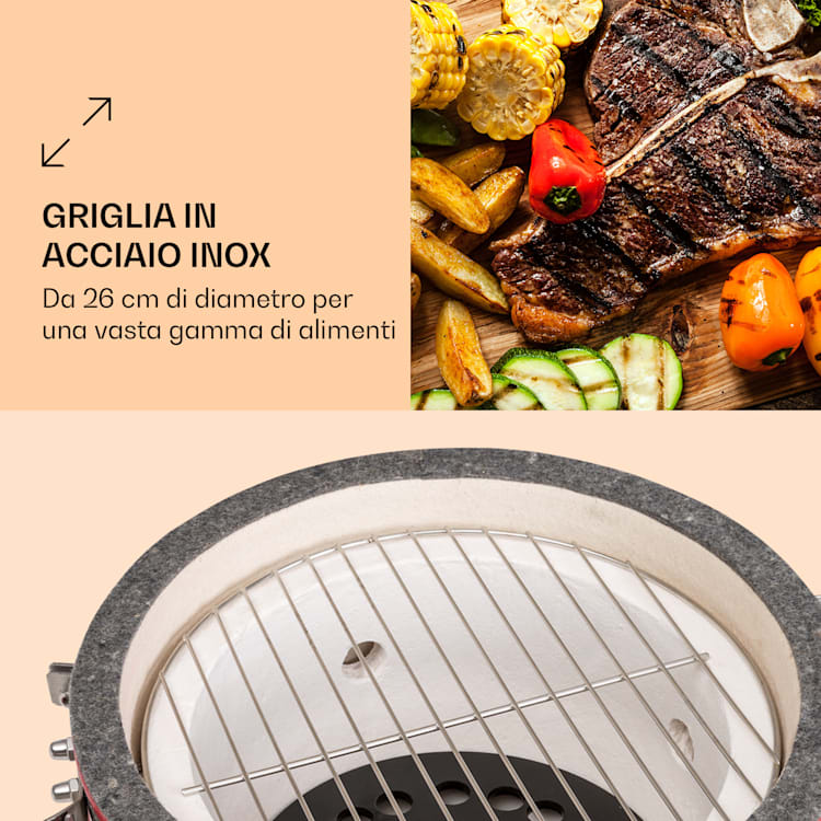 Princesize Pro Barbecue in ceramica Kamado 13" (33cm) termometro elementi laterali rosso Rosso