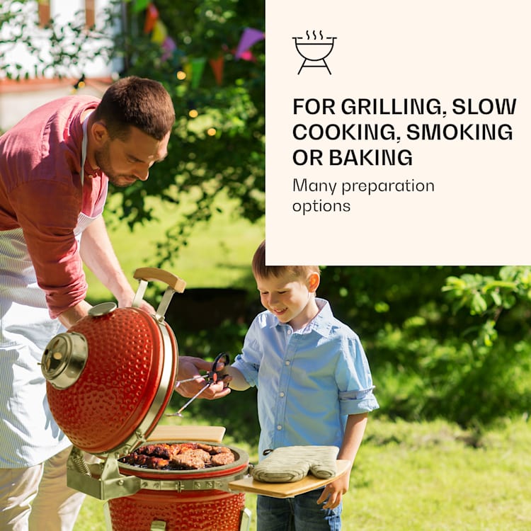 Princesize Pro, kamado gril, 13" (33 cm), teploměr, boční díly, červený Červená
