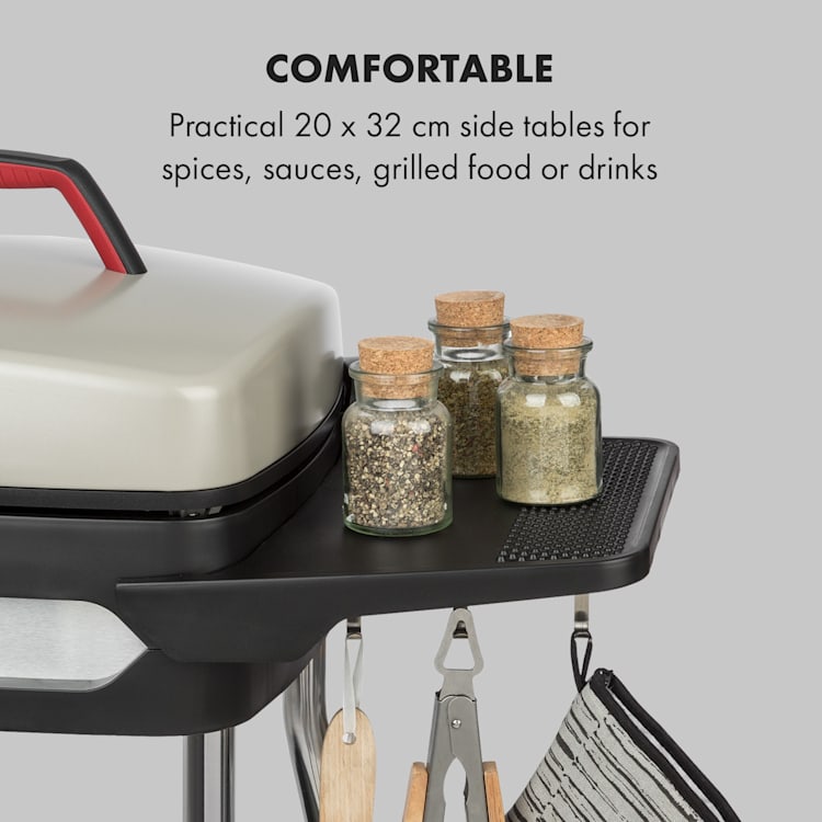 Gatsby elektrische barbecue 2000W anti-aanbaklaag zijtafels beige/zwart