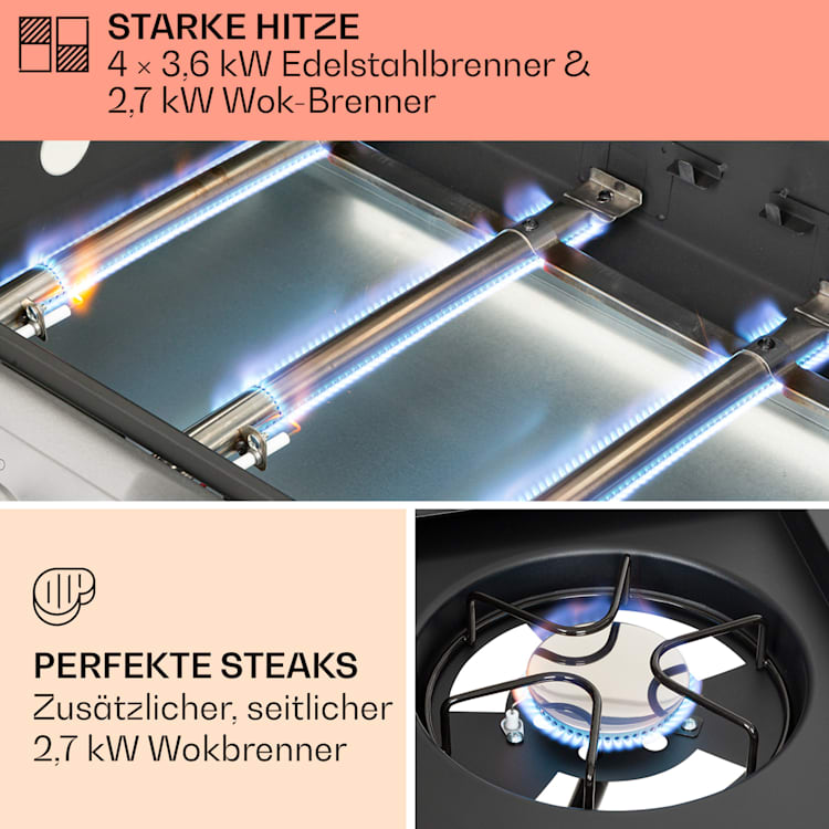 Tomahawk Gasgrill 4x3,6 kW + 2,7 kW Brenner 66x43,5 cm Grill Edelstahl