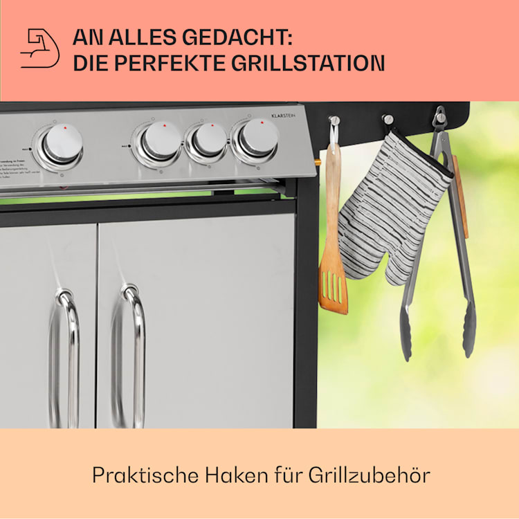 Tomahawk Gasgrill 4x3,6 kW + 2,7 kW Brenner 66x43,5 cm Grill Edelstahl
