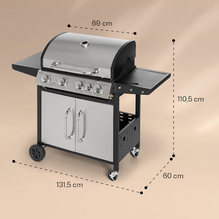 Tomahawk Gasgrill 4x3,6 kW + 2,7 kW Brenner 66x43,5 cm Grill Edelstahl
