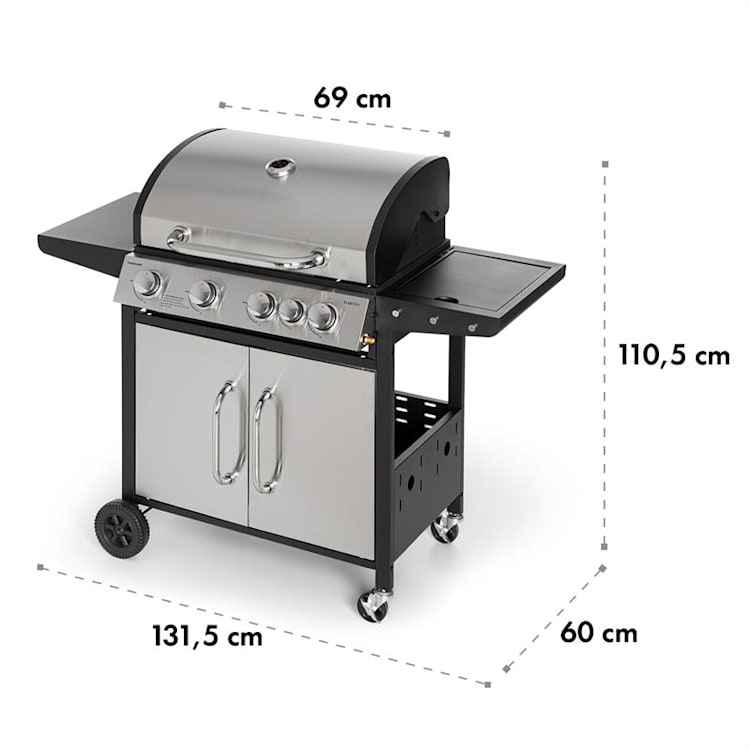 Tomahawk Gasgrill 4x3,6 kW + 2,7 kW Brenner 66x43,5 cm Grill Edelstahl