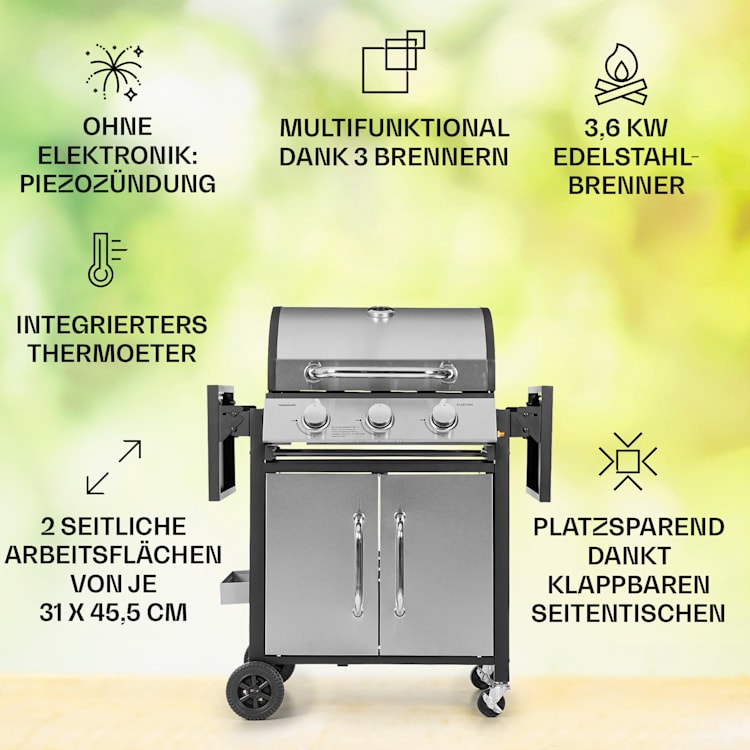 Tomahawk Gasgrill 3 x 3,6 kW Brenner 60 x 43,5 cm Grill Edelstahl