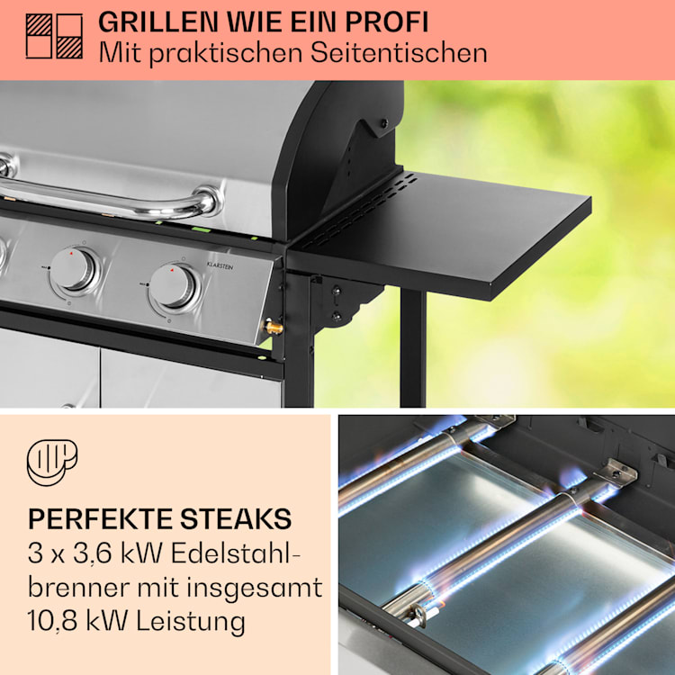 Tomahawk Gasgrill 3 x 3,6 kW Brenner 60 x 43,5 cm Grill Edelstahl