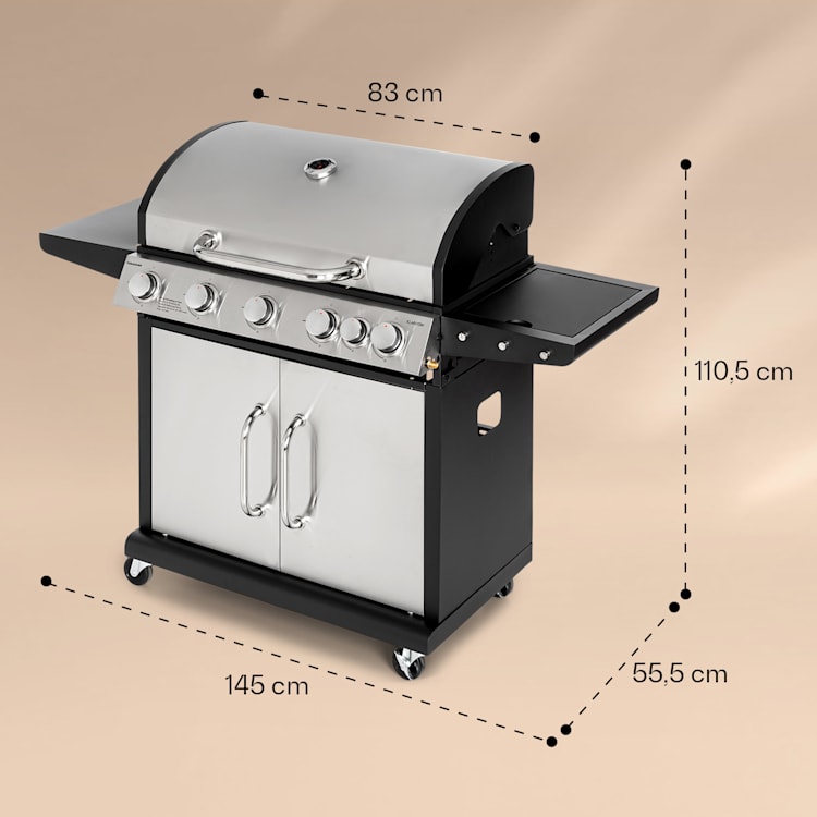 Tomahawk Gasgrill 5x3,6 kW + 2,7 kW Brenner 80x43,5 cm Grill Edelstahl