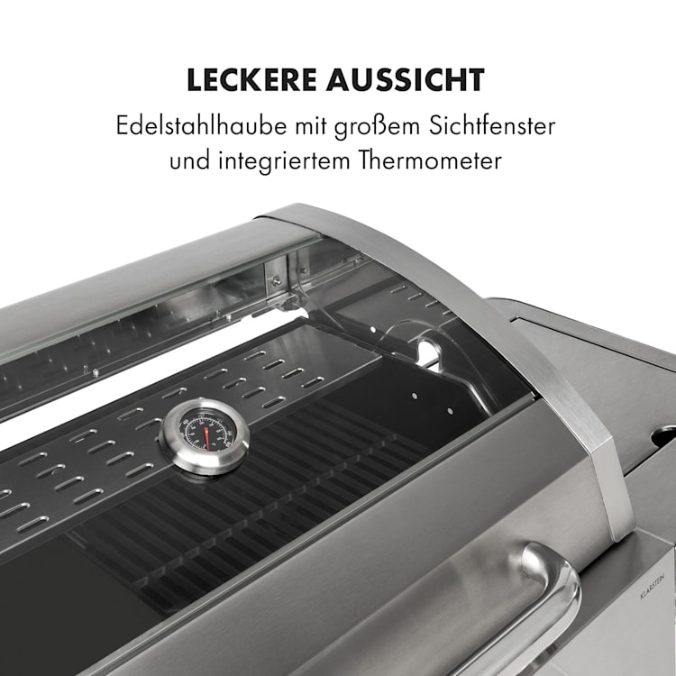 Valkyrie Gasgrill 4x3,5 kW + 3,15 kW Brenner 74x44 cm Grill Sichtfenster Edelstahl 5 Brenner