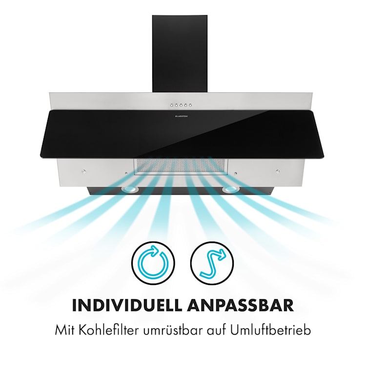 Alessia Dunstabzugshaube Kopffreihaube 350 m³/h Push Control schwarz 90 cm
