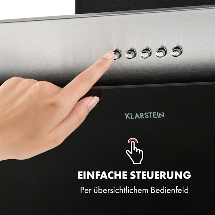 Alessia Dunstabzugshaube Kopffreihaube 350 m³/h Push Control schwarz 90 cm