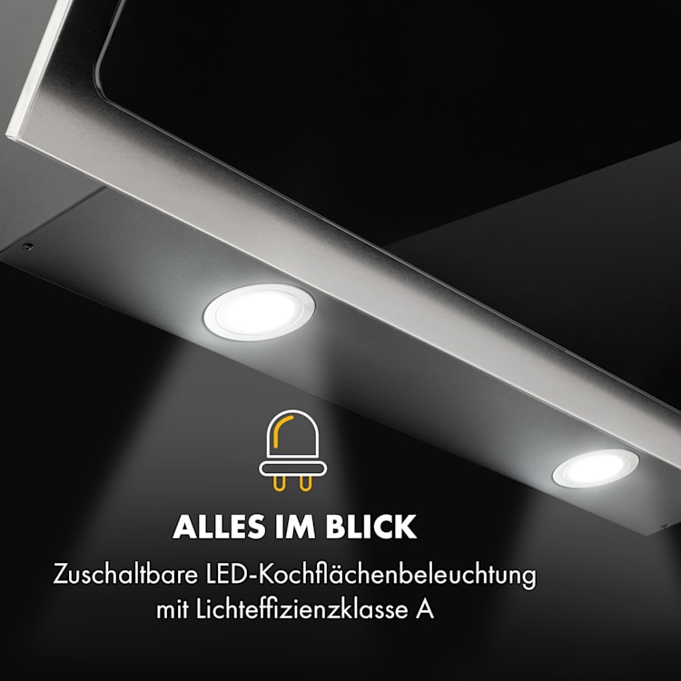 Alessia Dunstabzugshaube Kopffreihaube 350 m³/h Push Control schwarz 90 cm